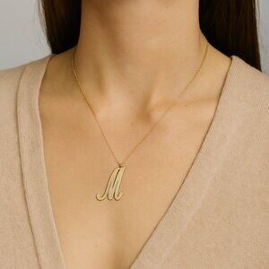 925 Sterling Silver Gold Plated Script M Initial Pendant Statement
